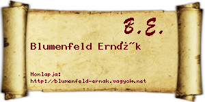 Blumenfeld Ernák névjegykártya